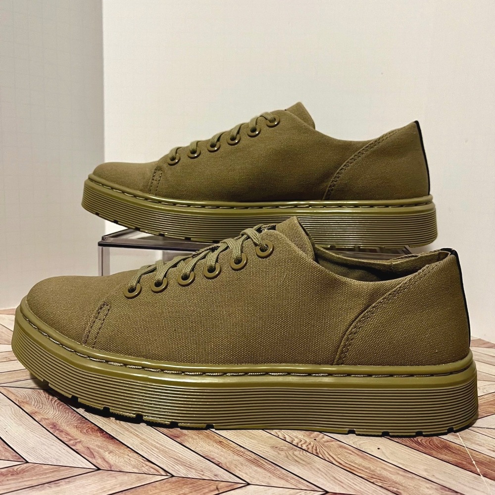 Dr Martens Dante Sneakers Mens 8 Womens 9 Muted Olive Green Canvas Low Top Khaki